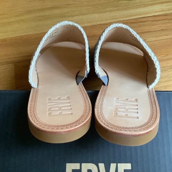 FRYE Ava Crochet Leather Slide Sandals Steel Blue SZ 9 - Picture 9 of 16
